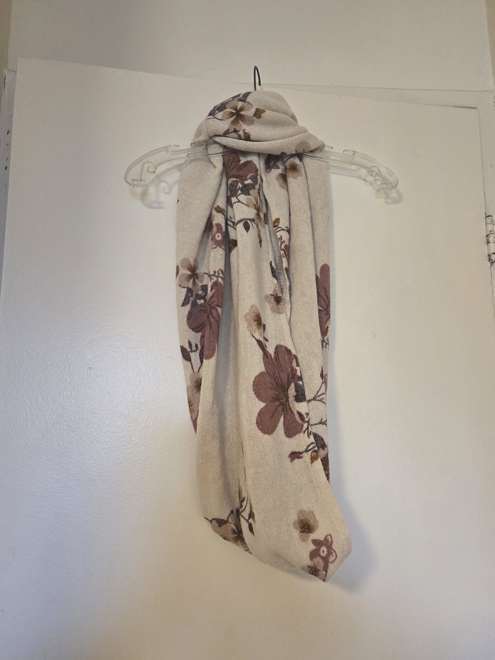 H&M Cream Infinity Scarf with Brown Floral Pattern
